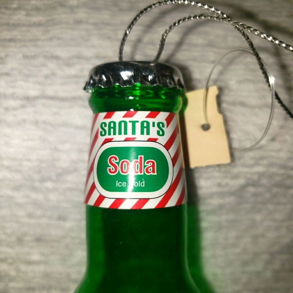 Vtg 1992 Christmas Ornament 4 Santa's Soda Green Bottles NWT Made For Dillard's - Picture 2 of 7